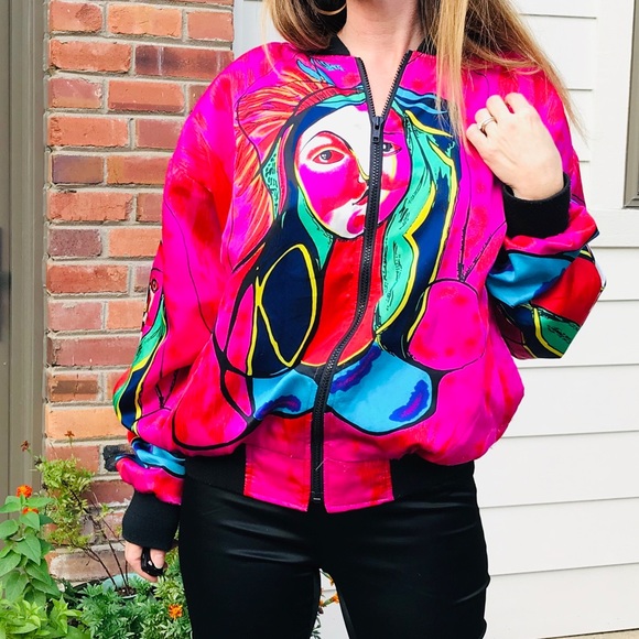 SOLD Vintage 90s silky bomber jacket OSFM - Picture 3 of 10